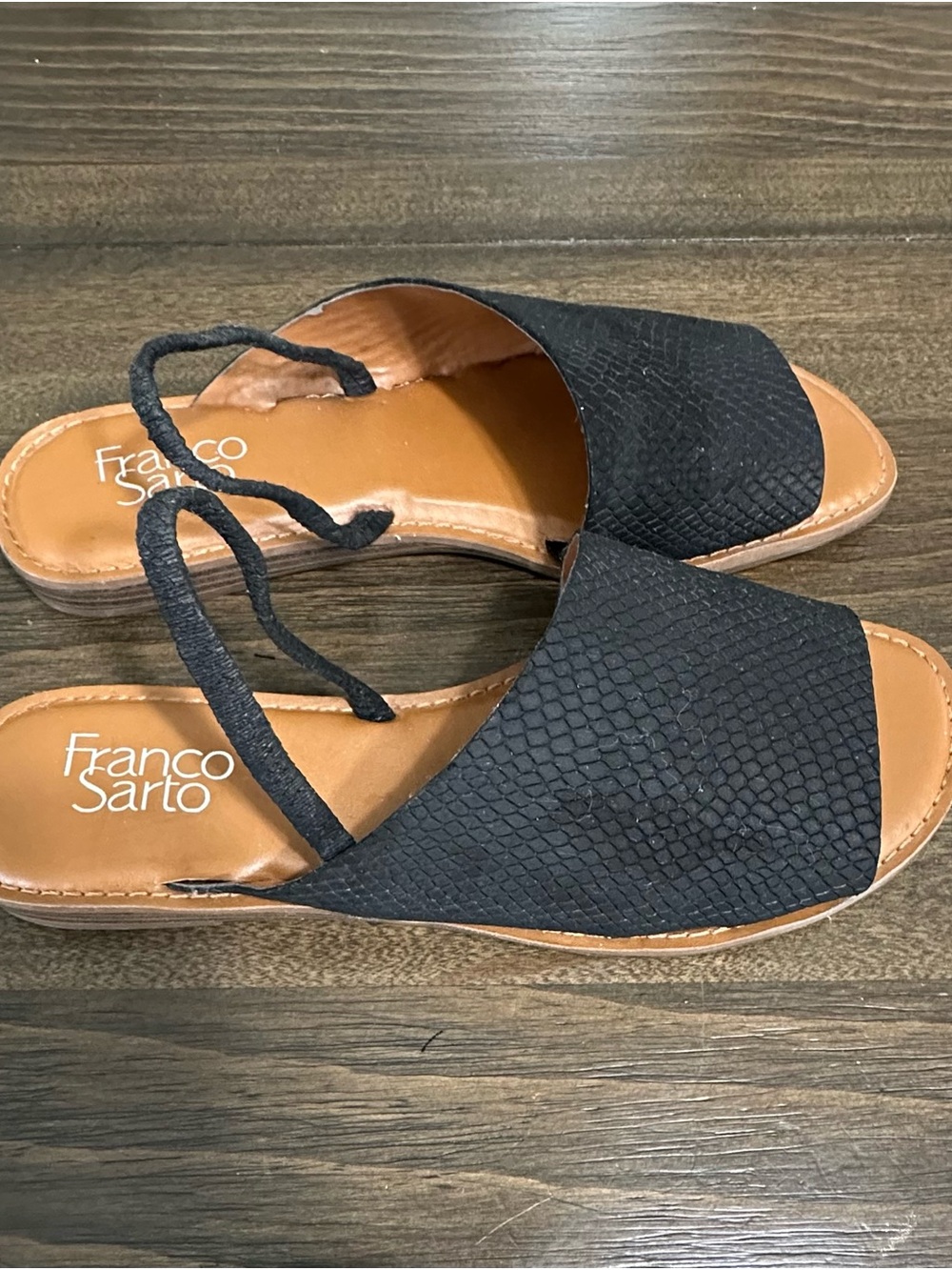 Franco Sarto Snake-Embossed Leather Slingback Sandals - Picture 2 of 5